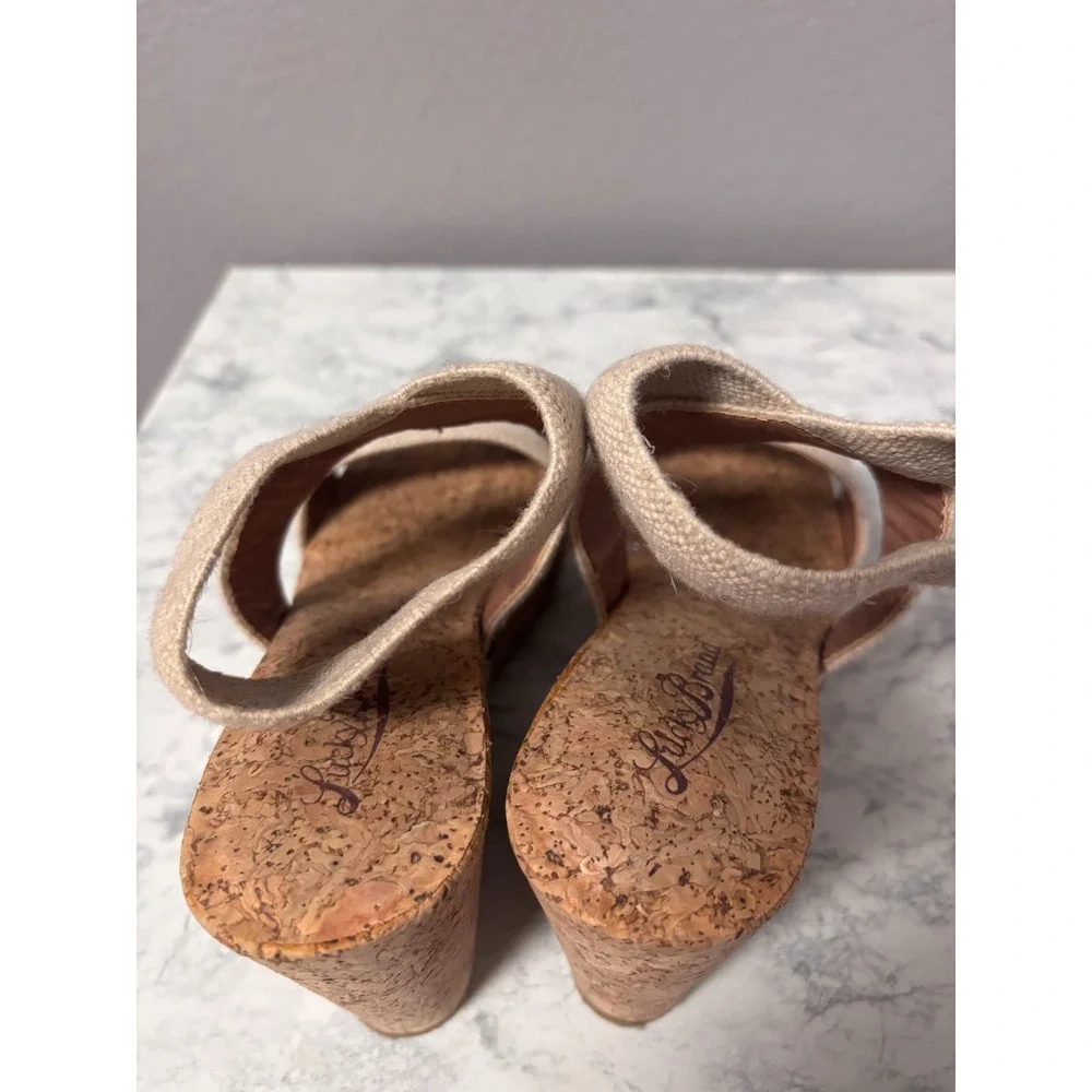 Lucky Brand Womens 6.5 Mariah Wedge Sandals Beige Cork Studded Platform Boho